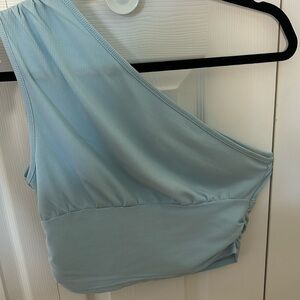 One Shoulder Blue Crop Top